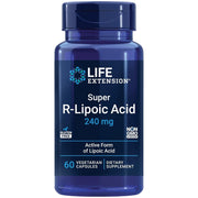 Life Extension Super R-Lipoic Acid 240mg vegetarian capsules blue bottle packaging, no flavour, 60 capsules