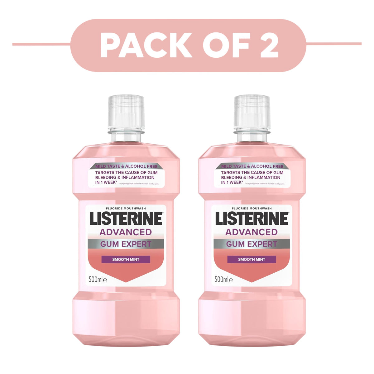 Listerine Advanced Gum Expert Smooth Mint Mouthwash 500ml Pack of 2
