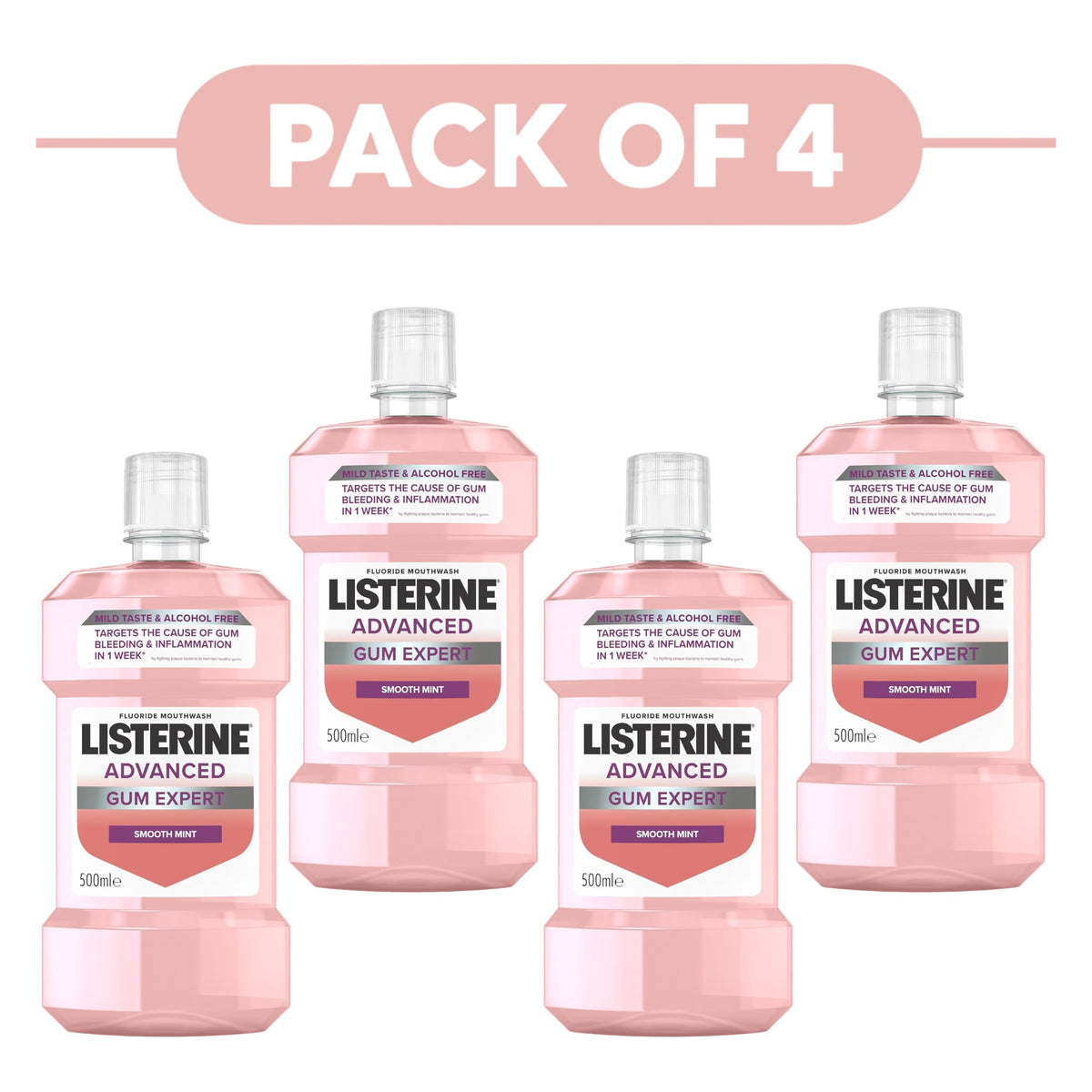 Listerine Advanced Gum Expert Smooth Mint Mouthwash 500ml Pack of 4