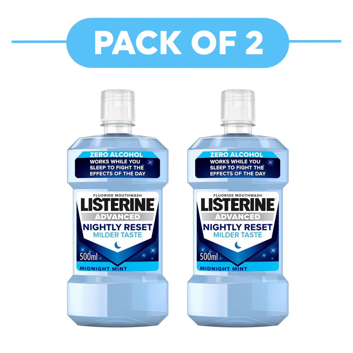 Listerine Advanced Nightly Reset Midnight Mint Mouthwash 500ml Pack of 2