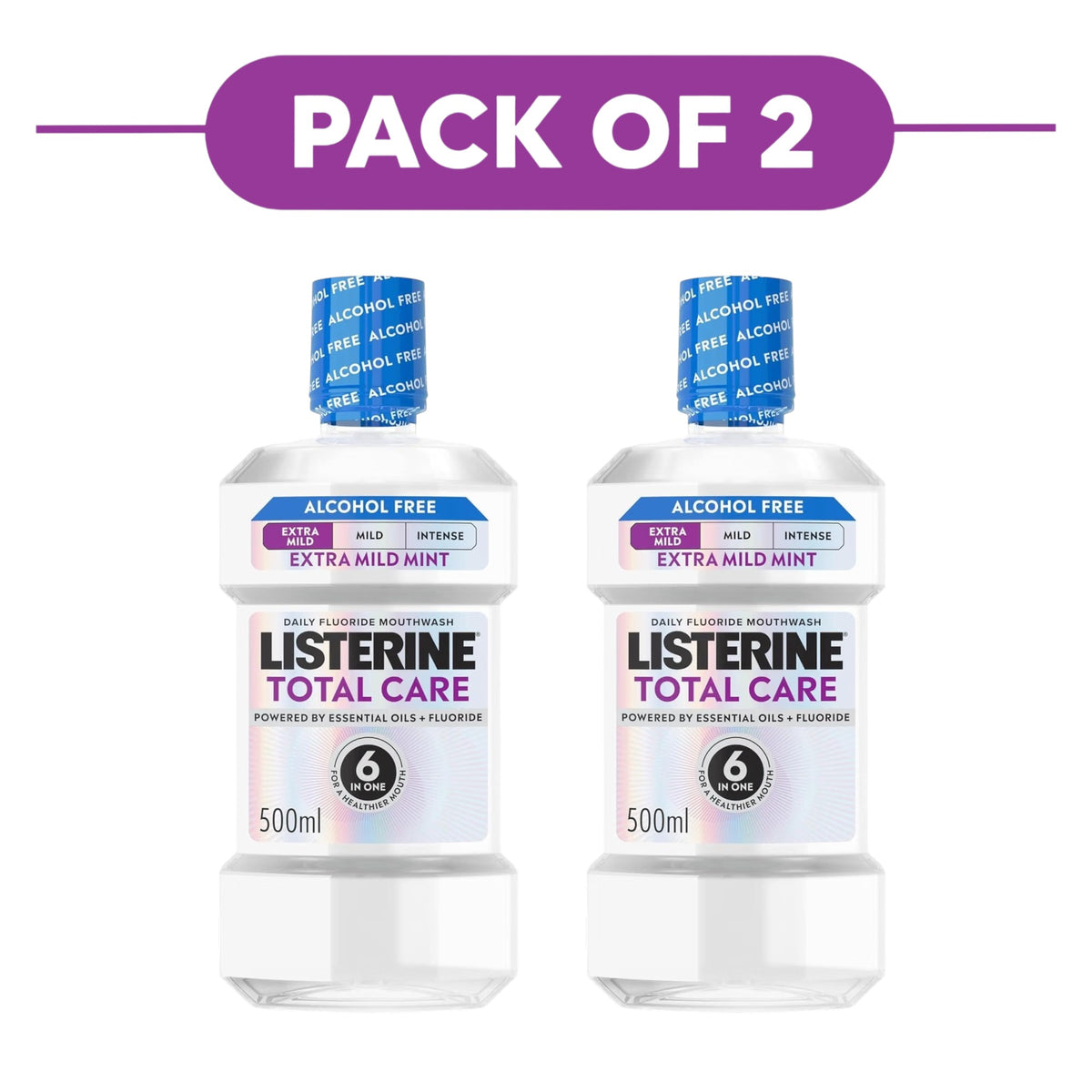 Listerine Total Care Extra Mild Mint Alcohol Free Mouthwash 500ml Pack of 2