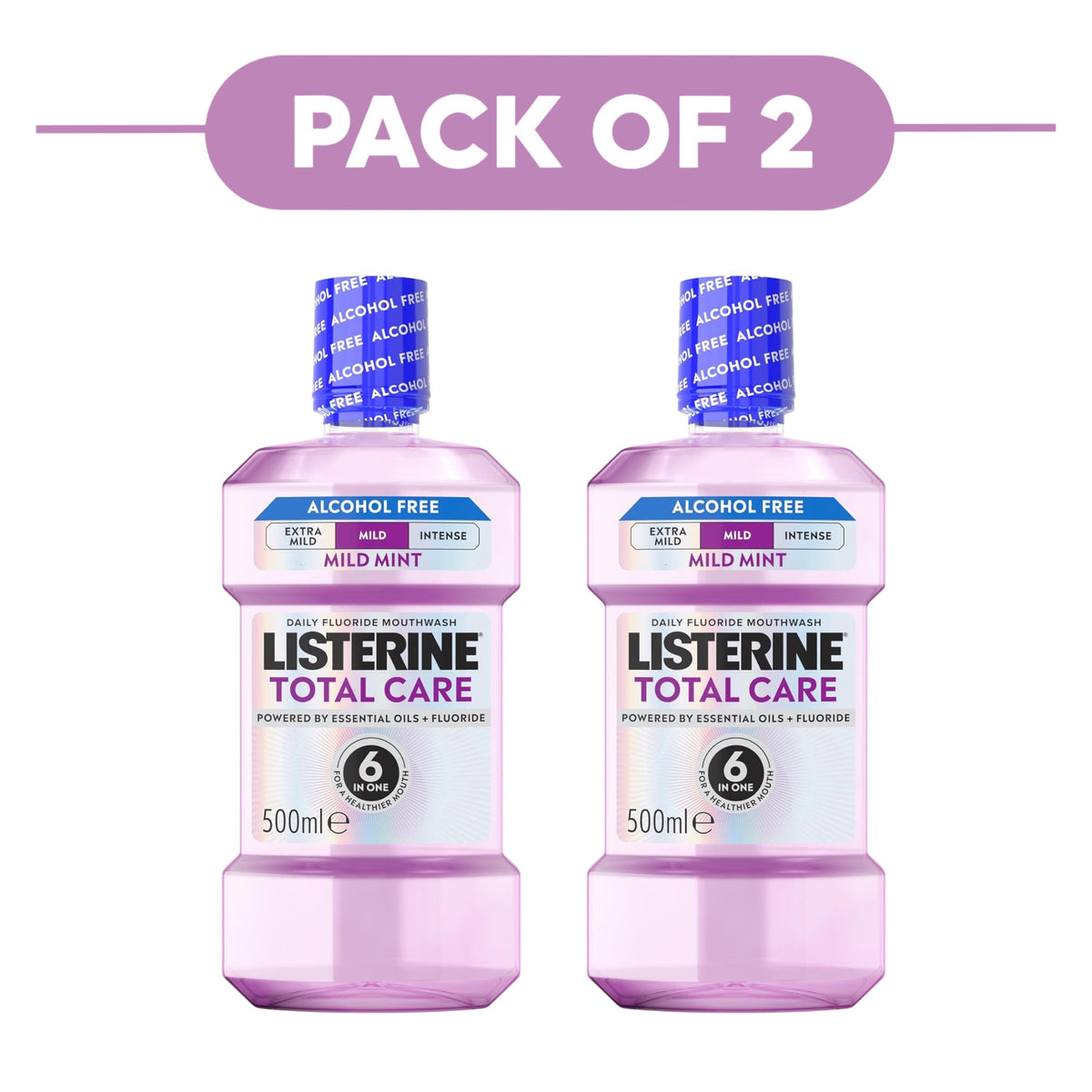 Listerine Total Care Mouthwash Alcohol Free Mild Mint 500ml Pack of 2