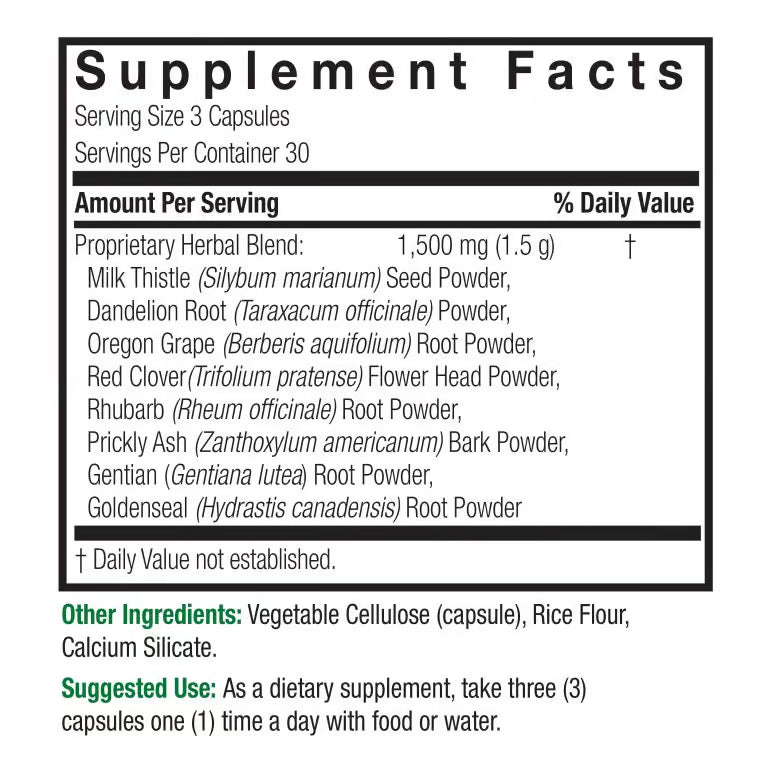 Nature’s Answer Herbal Combination Capsules 90 count supplement facts label on a white background