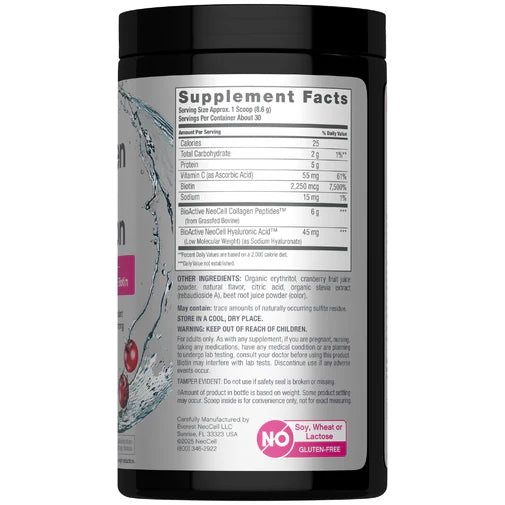 Nutrition label for NeoCell Beauty Infusion collagen powder supplement.