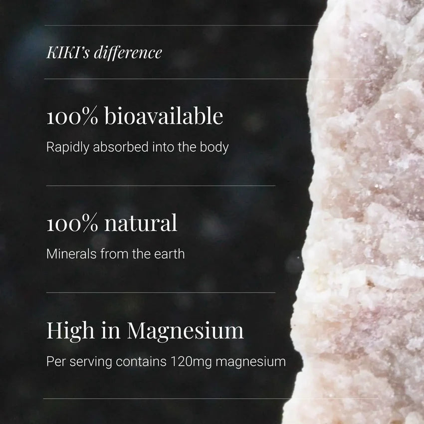 Supplement facts & ingredients image: KIKI Health ionic magnesium liquid drops ingredient panel bottle 50ml