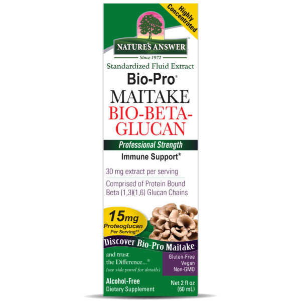 Nature’s Answer Bio-Pro Maitake mushroom liquid extract alcohol-free 60ml box front label