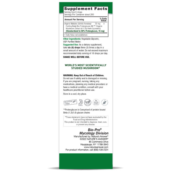 Nature’s Answer Bio-Pro Maitake liquid extract supplement facts 60ml box
