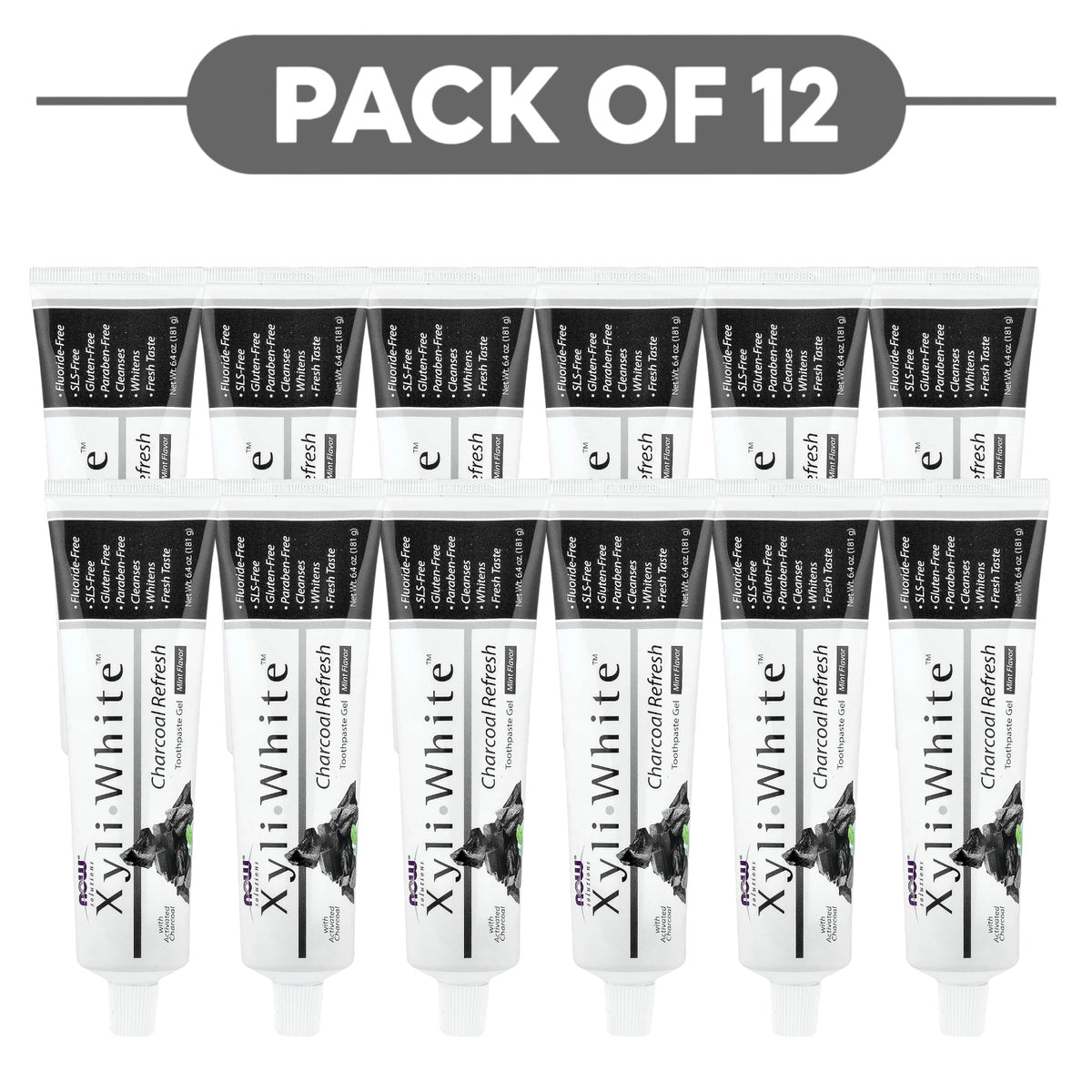 NOW Solutions XyliWhite Charcoal Refresh Toothpaste Gel Mint 181g Pack of 12
