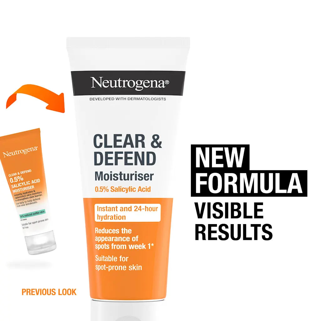 Neutrogena Clear & Defend Oil-Free Moisturiser 50ml - With 0.5% Salicylic Acid. Old & new packaging.