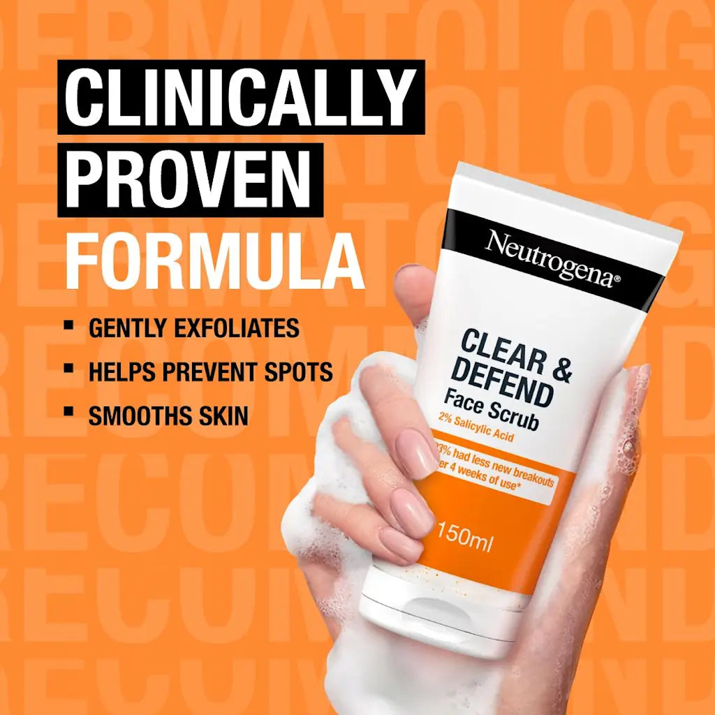 Neutrogena Clear & Defend Face Scrub 150ml - 2% Salicylic Acid Exfoliator