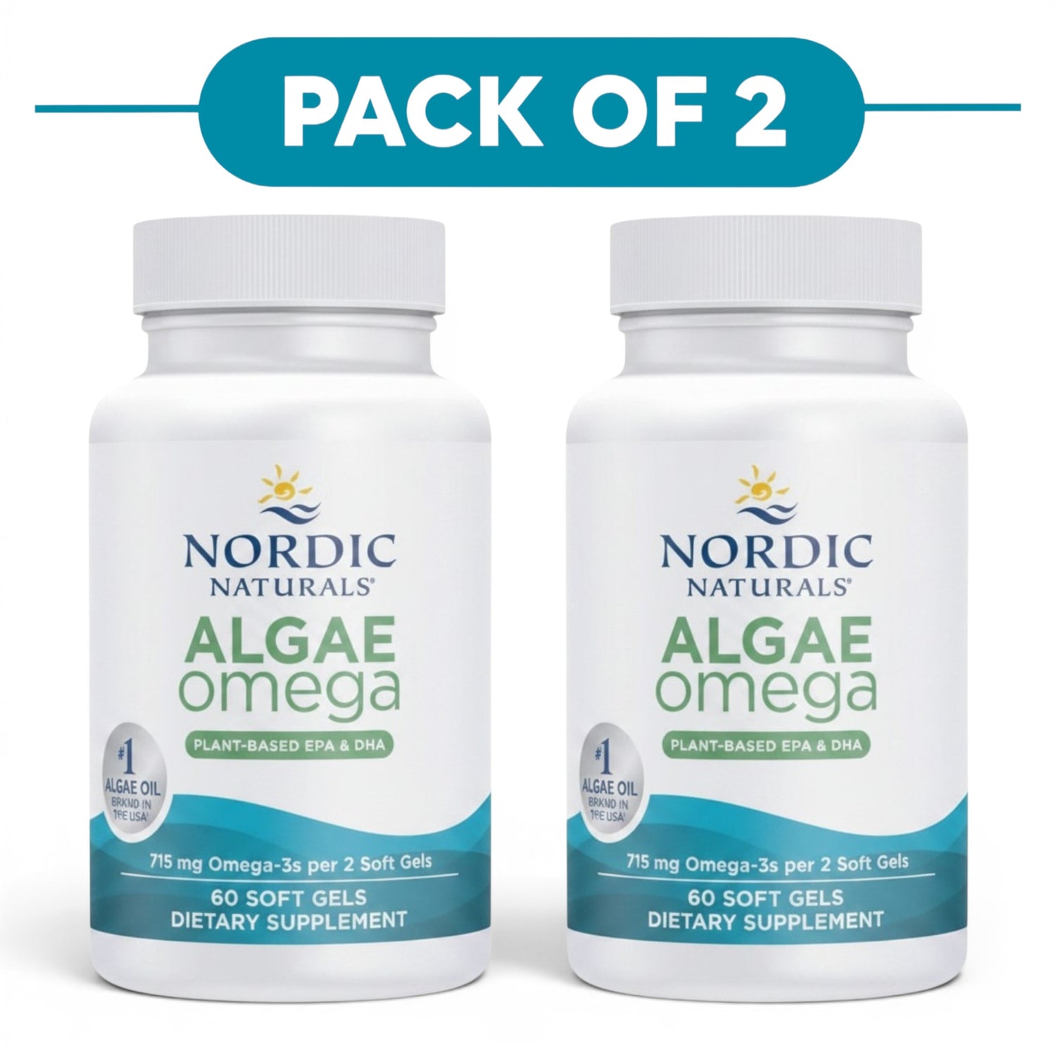 Nordic Naturals Algae Omega Plant-Based EPA & DHA 60 Soft Gels Pack of 2