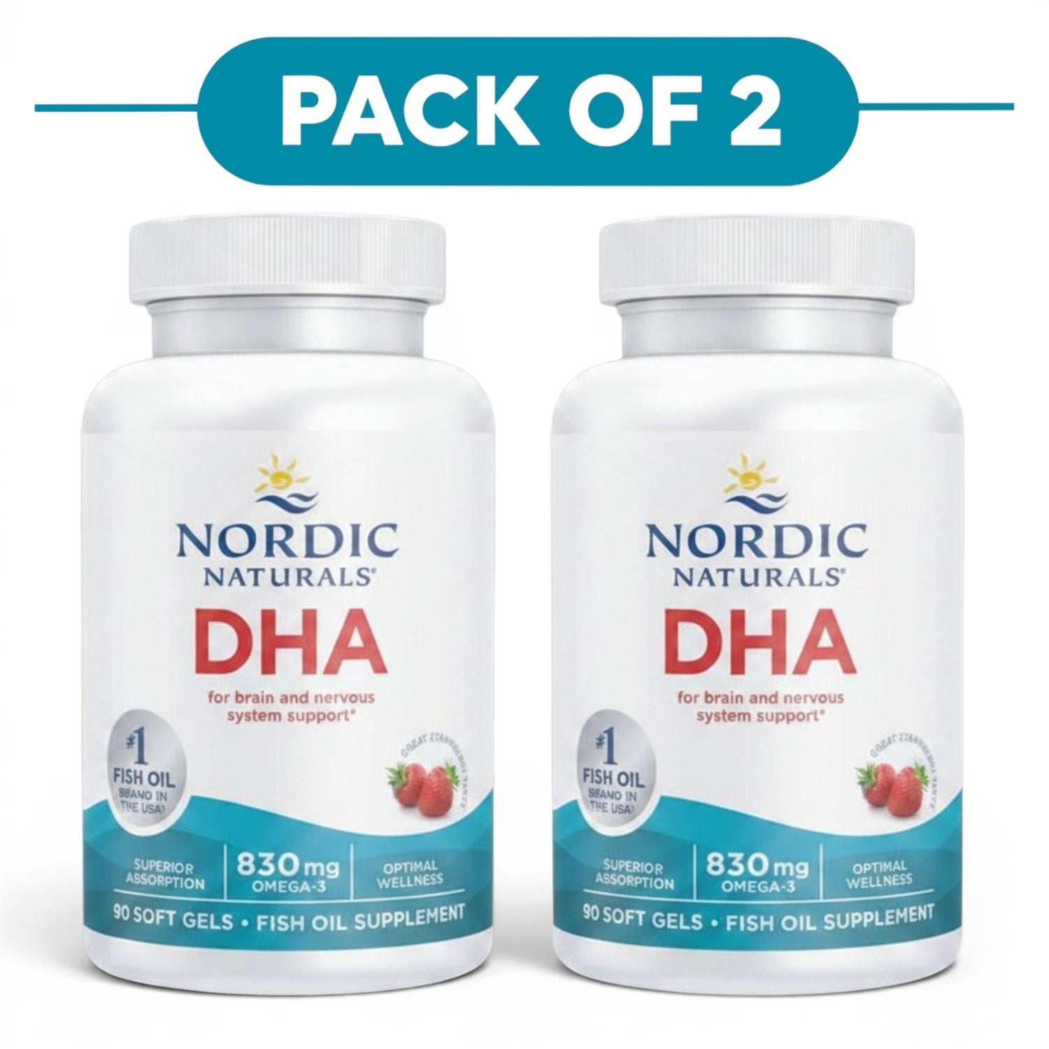 Nordic Naturals DHA Omega-3 830mg Strawberry 90 Soft Gels Pack of 2