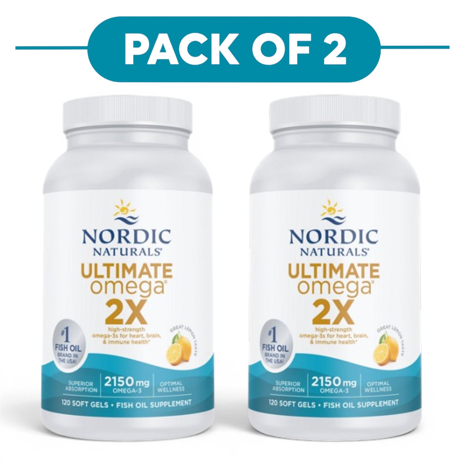 Nordic Naturals Ultimate Omega 2X 2150mg Lemon 120 Soft Gels Pack of 2