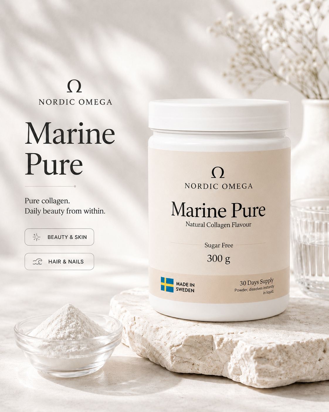 Nordic Omega Marine Pure Collagen Sugar Free Powder 300g ingredients information