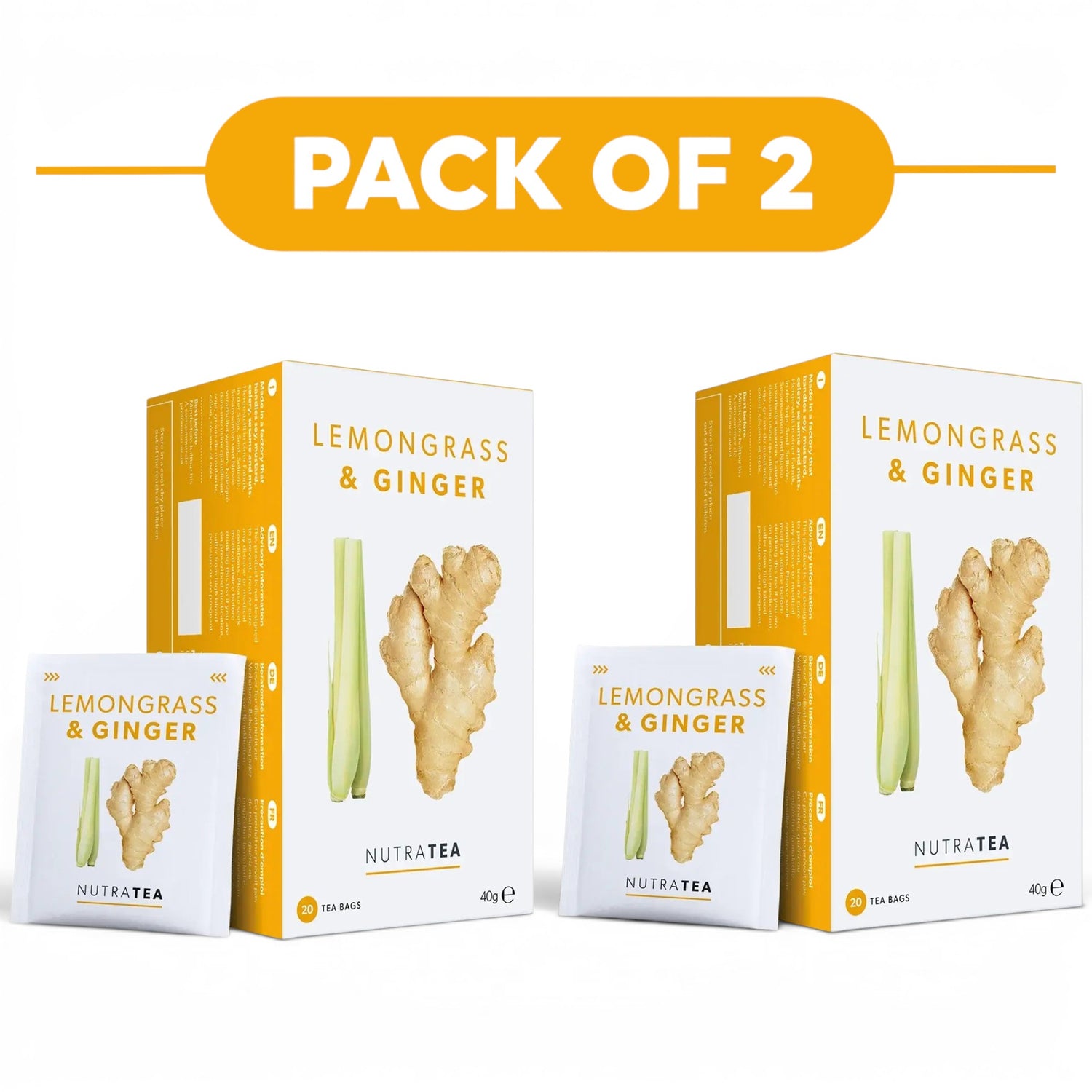 NutraTea Lemongrass & Ginger Herbal Tea 20 Tea Bags Pack of 2