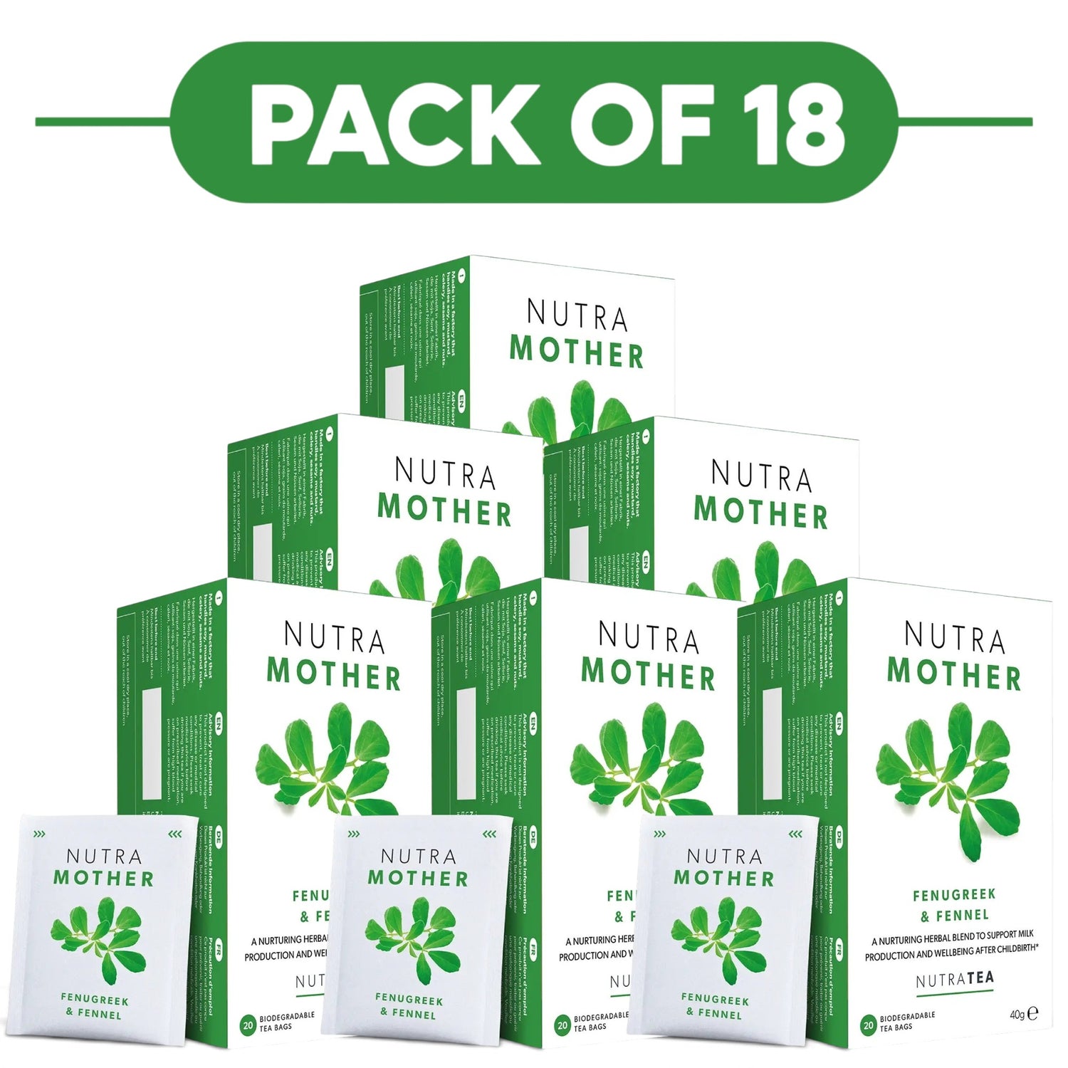 NutraTea NutraMother Fenugreek & Fennel Herbal Tea 20 Tea Bags Pack of 18