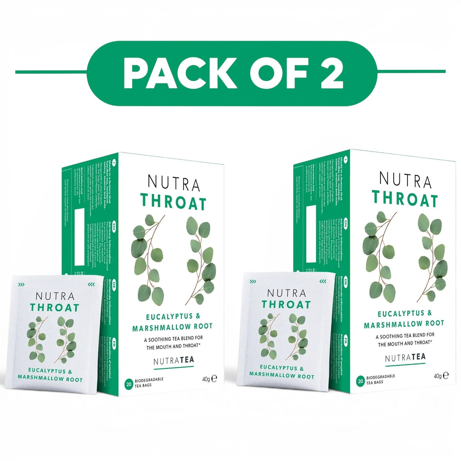 NutraTea NutraThroat Eucalyptus & Marshmallow Root Herbal Tea 20 Tea Bags Pack of 2