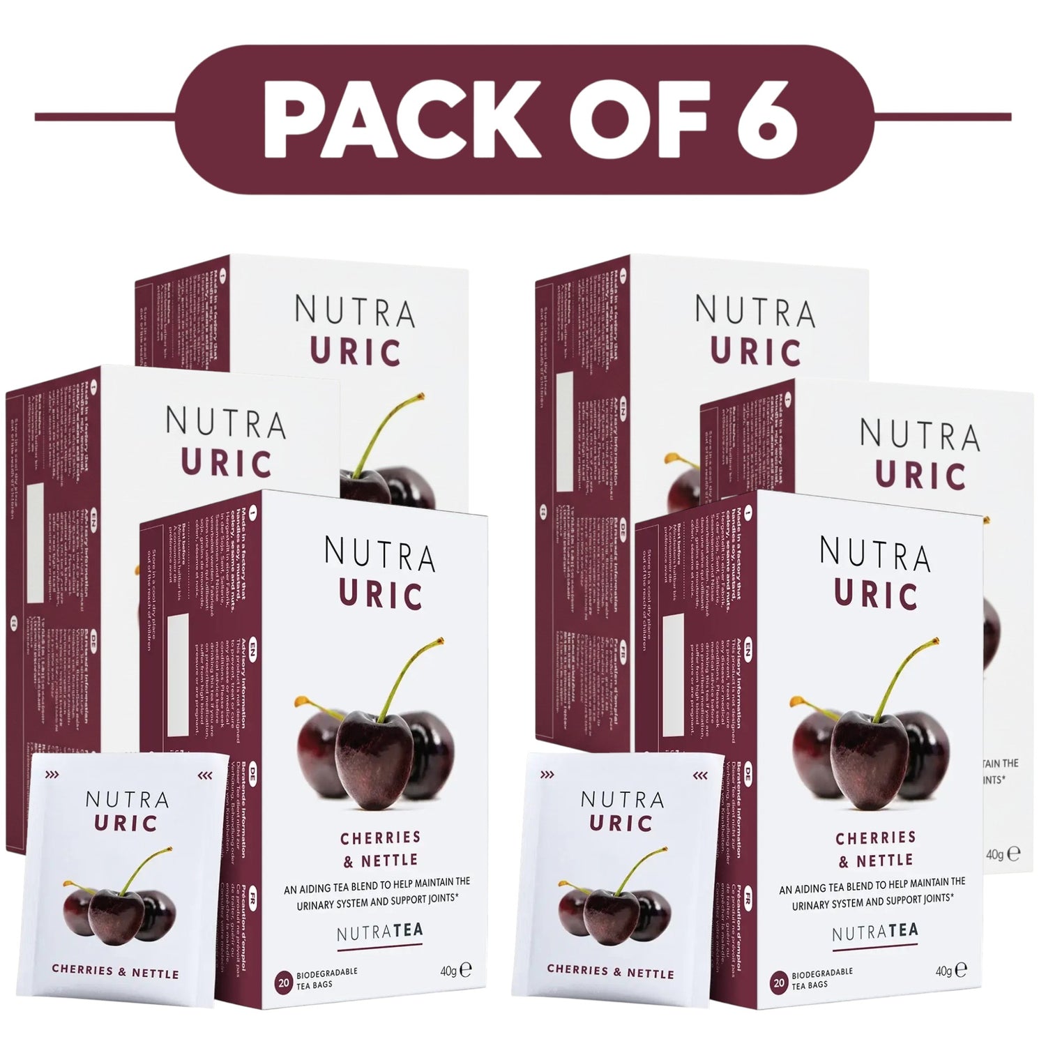 NutraTea NutraUric Cherries & Nettle Herbal Tea 20 Tea Bags Pack of 6