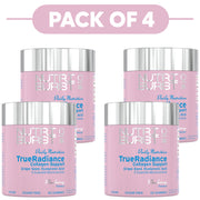 Four pink NutriBoost TrueRadiance Collagen Support gummy bottles arranged in a 2x2 grid with a pink banner at the top reading 'PACK OF 4'.