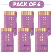 Six purple Nutrburst Zen Flow capsules in cylindrical containers with metallic rose gold lids, arranged in two rows under a purple banner that reads 'PACK OF 6'.