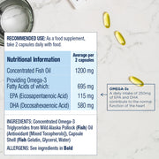 Wiley's Finest Peak DHA wild Alaskan fish oil softgels supplement facts panel 60 softgels
