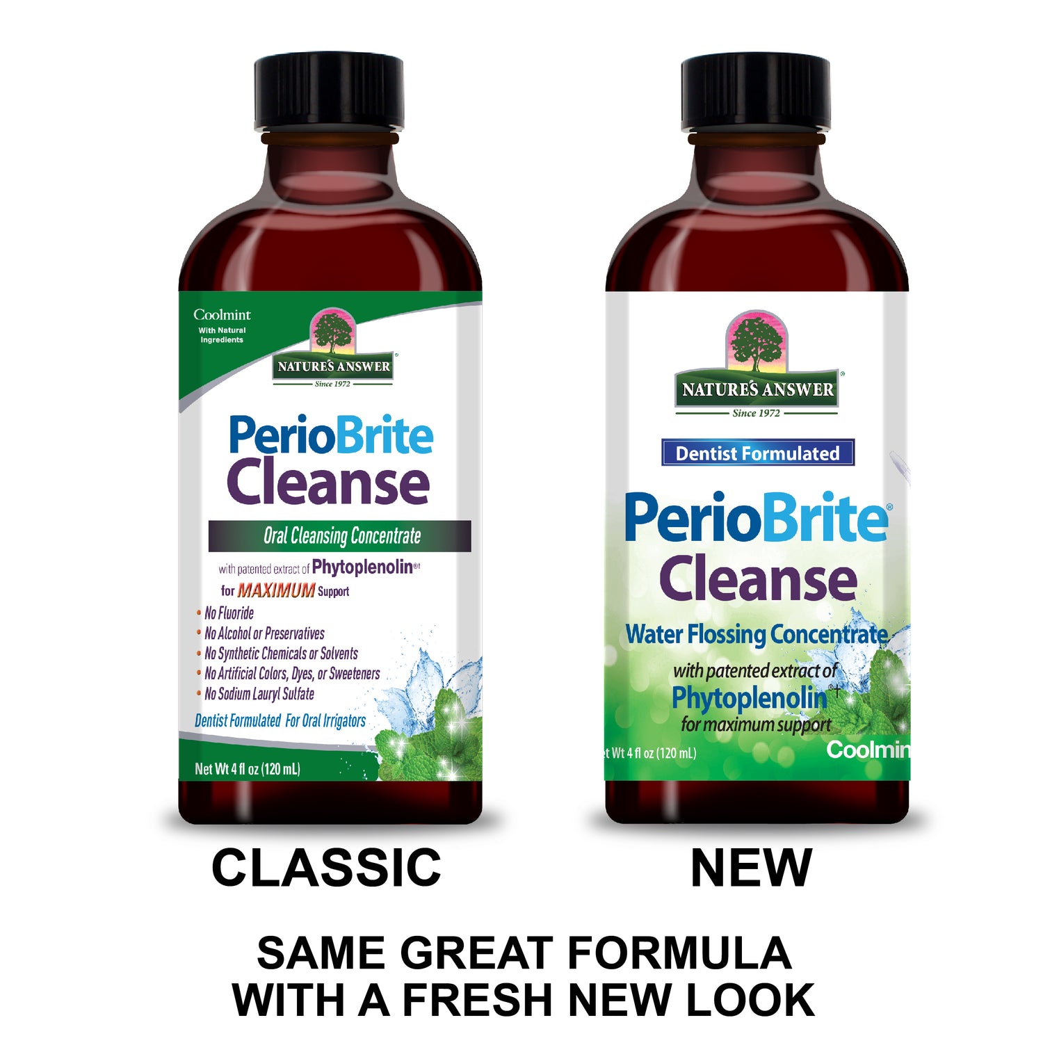 Nature’s Answer PerioBrite Cleanse Oral Concentrate - 120ml. Old & new packaging
