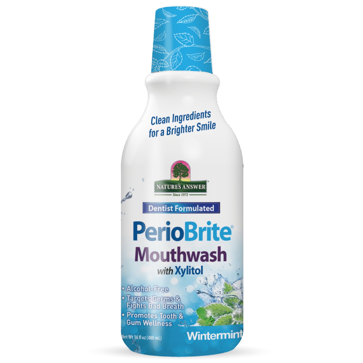 Nature’s Answer PerioBrite winter mint mouthwash alcohol free 480ml bottle front view