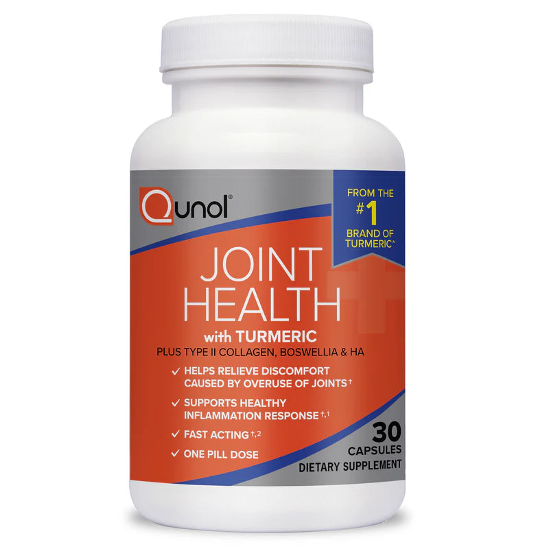 Front image: Qunol Joint Health Turmeric capsules supplement bottle 30 count