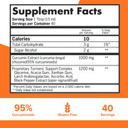 Supplement facts & ingredients image: Qunol Liquid Turmeric Curcumin supplement facts 1000mg ingredients 600ml
