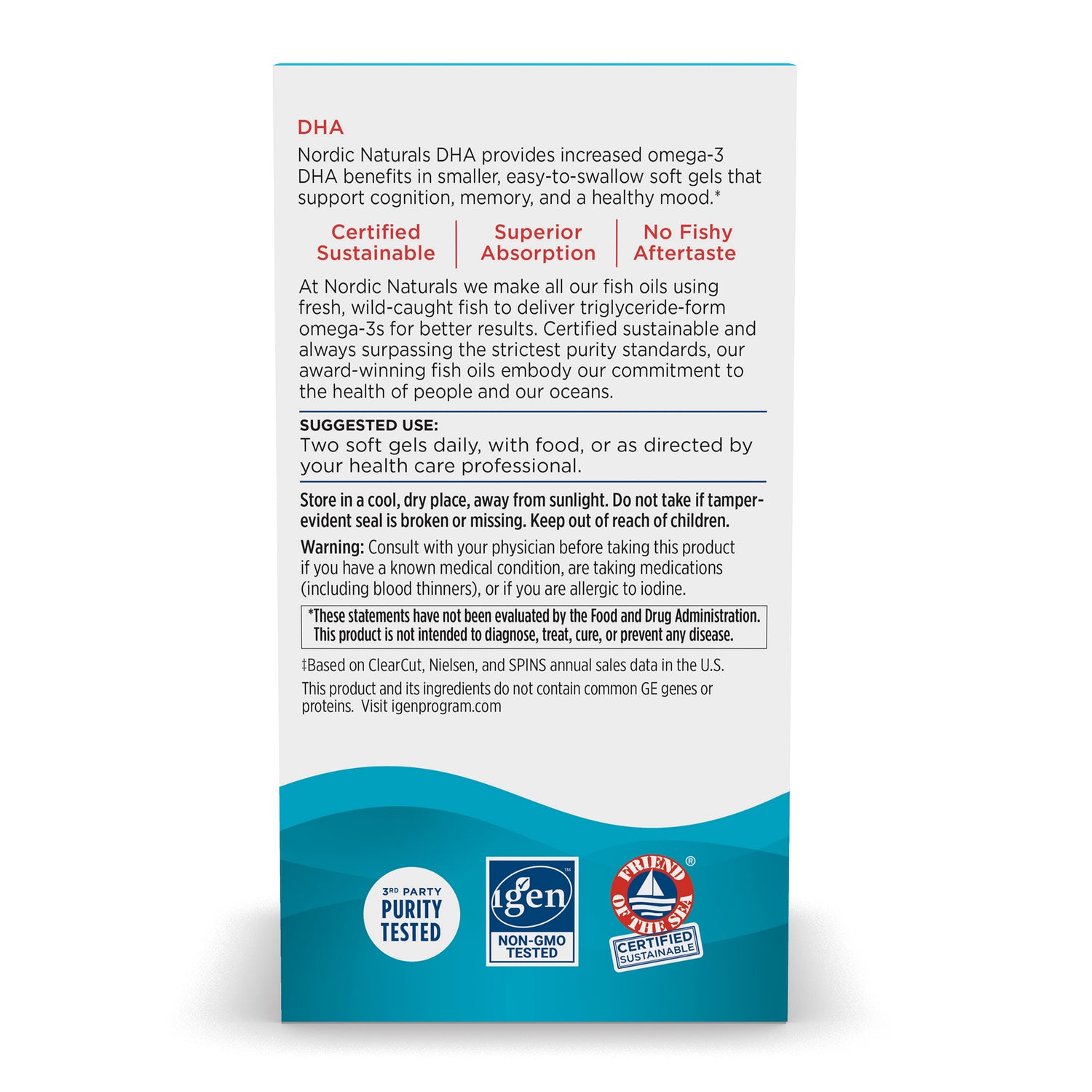 Supplement facts label for high DHA omega-3 fish oil supplement