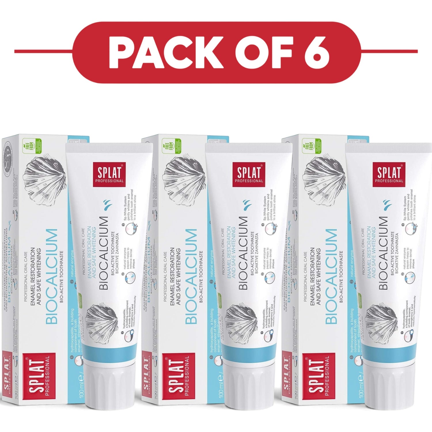 SPLAT Professional Biocalcium Enamel Care Whitening Toothpaste 100ml Pack of 6