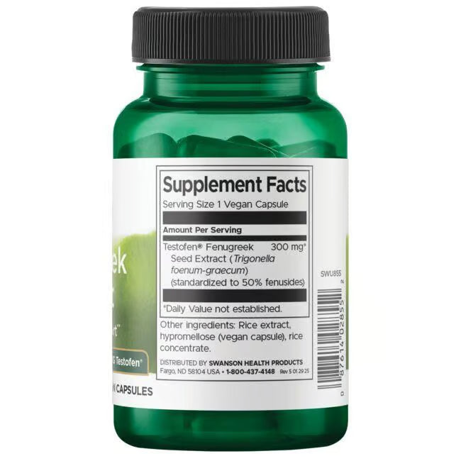 Swanson Fenugreek Extract with Testofen® 300mg 60 Capsules Pack of 2 extract showing standardization.