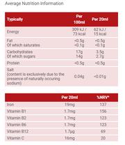 Floradix Floravital Herbal Liquid Iron & Vitamin nutrition information