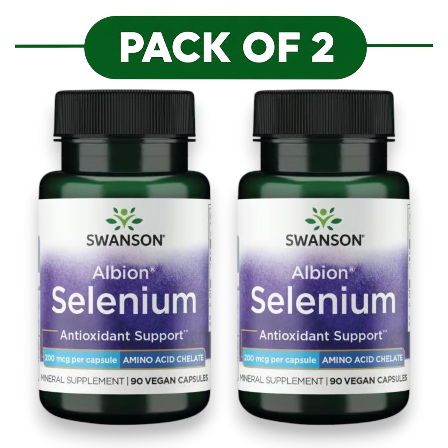 Swanson Albion Selenium Glycinate 200mcg 90 Vegan Capsules Pack of 2