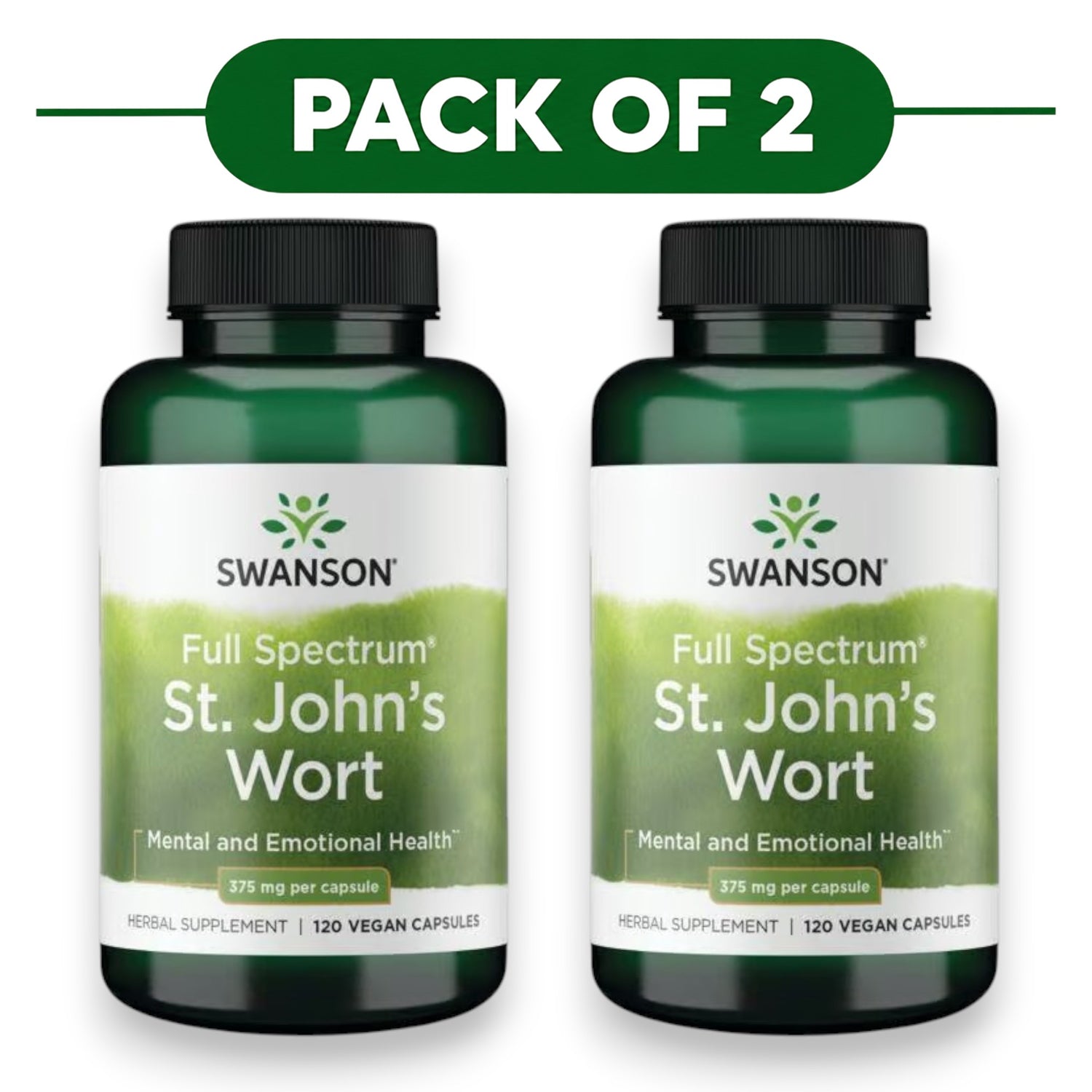 Swanson St. John's Wort Herb 375mg 120 Vegan Capsules Pack of 2