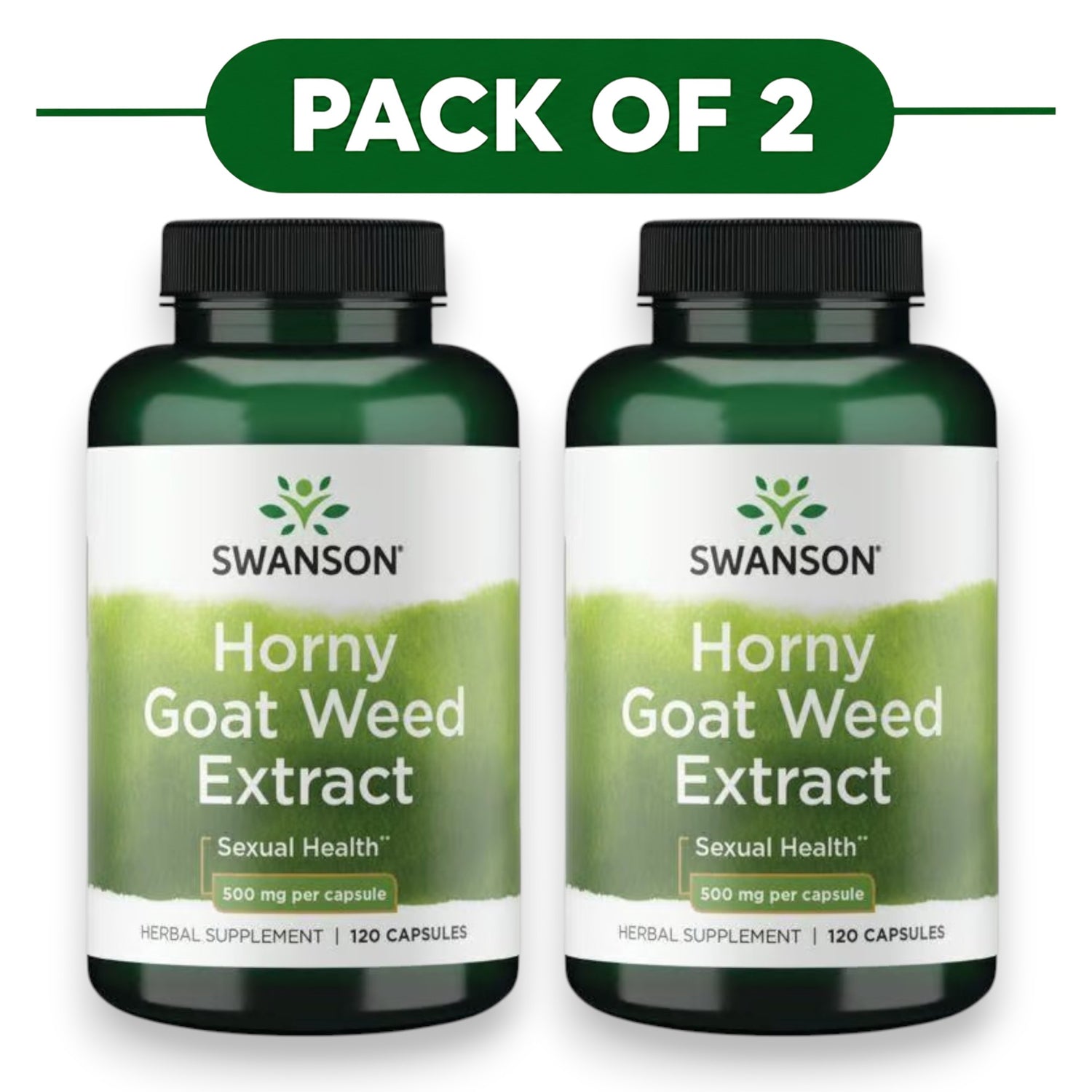 Swanson Horny Goat Weed Extract 500mg 120 Capsules Pack of 2