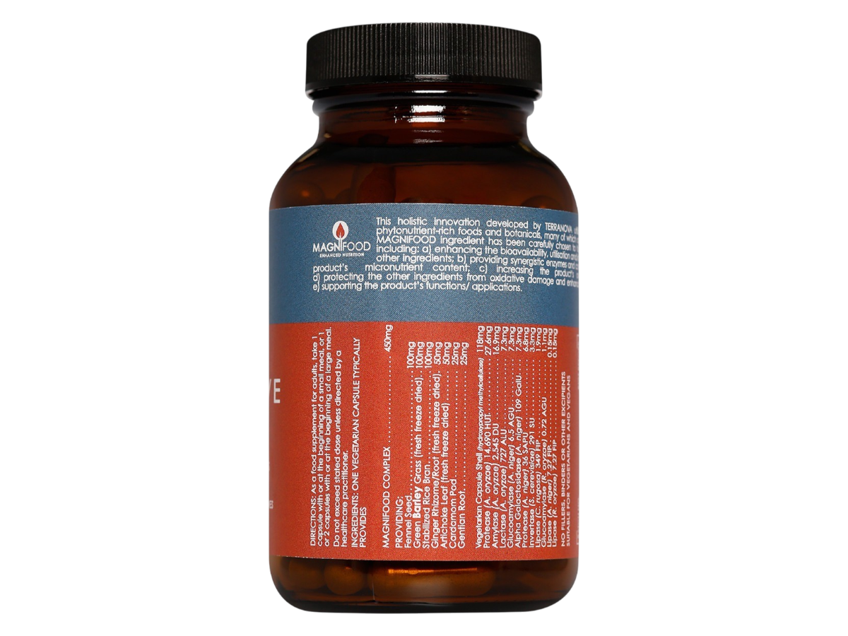 Supplement facts & ingredients image: Terranova Digestive Enzyme Complex supplement facts ingredients vegan capsules 100 count