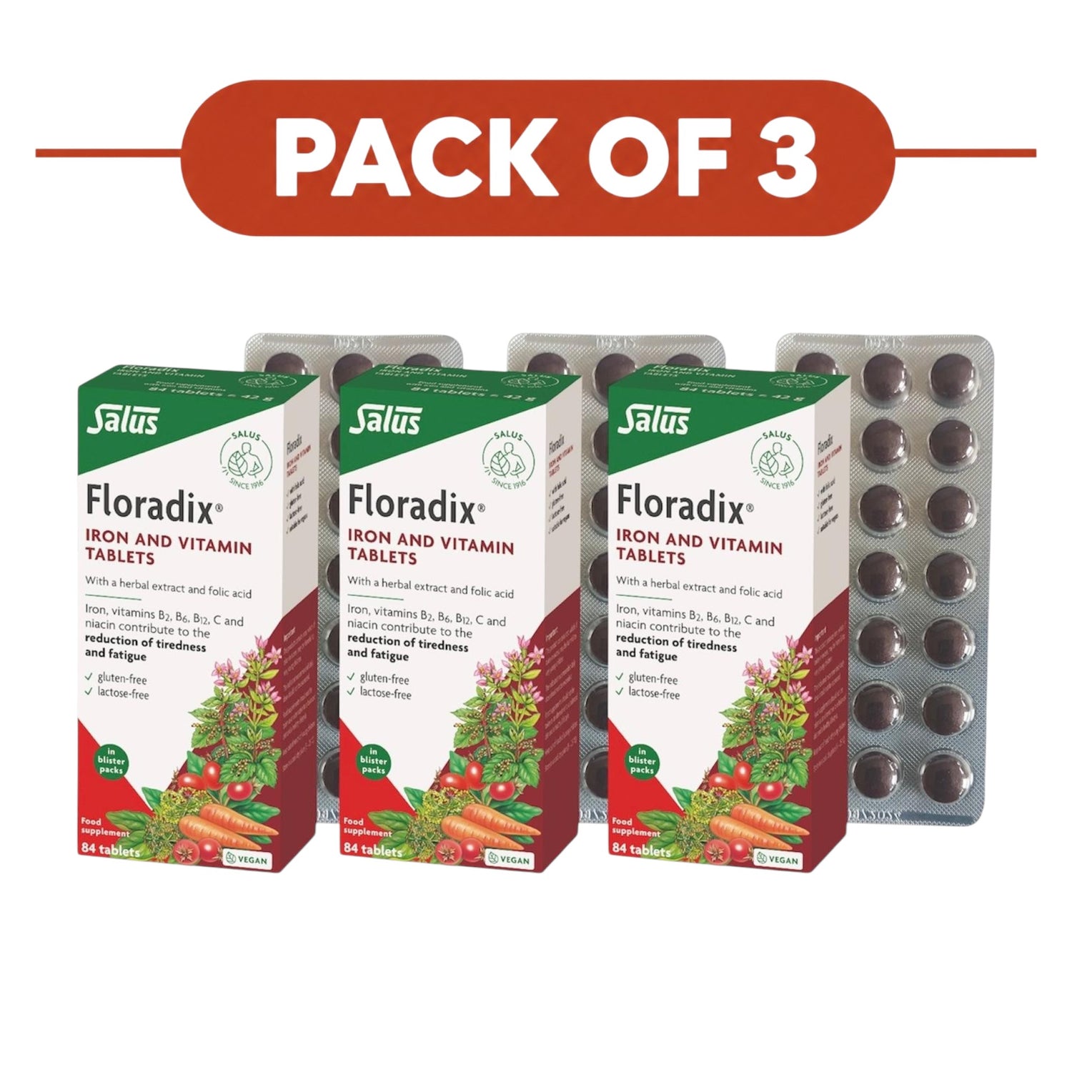 Floradix Fórmula vegana Paquete triple - 3 x 84 tabletas