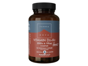 Front image: Terranova Vitamin D3 2000IU K2 100µg capsules bottle vegan 100 count
