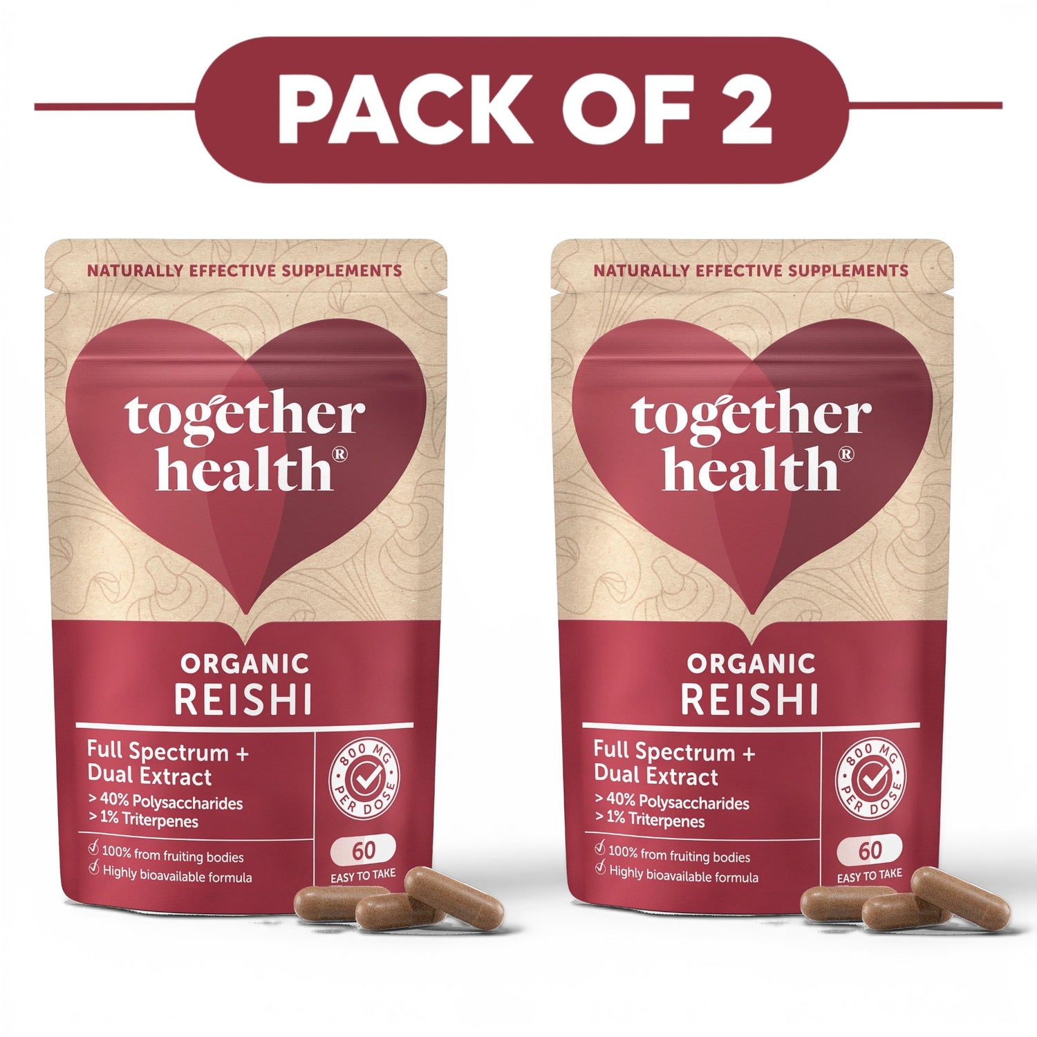 Together Health Organic Reishi 800mg 60 Capsules Pack of 2