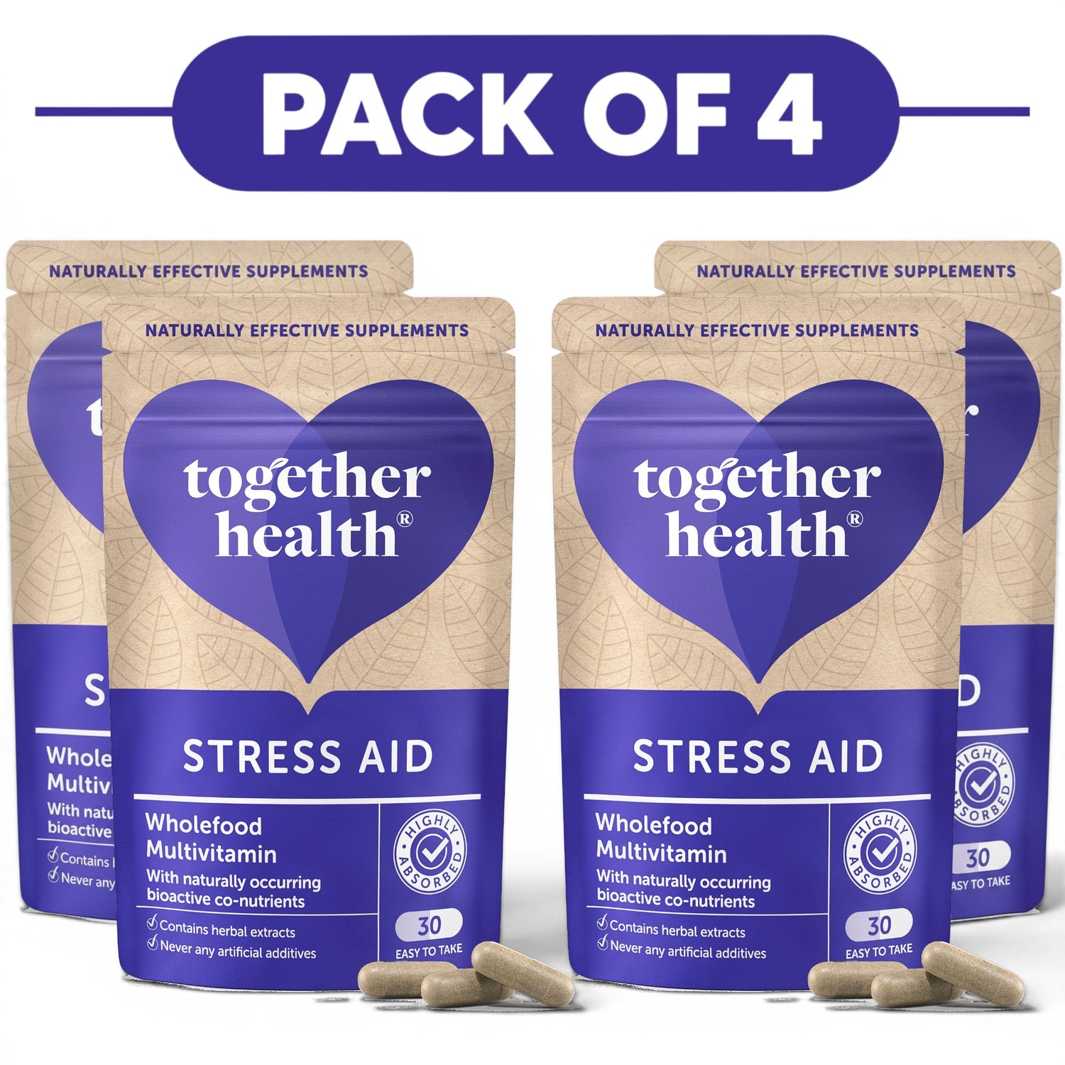 Together Health Stress Aid Wholefood Multivitamin 30 Capsules Pack of 4