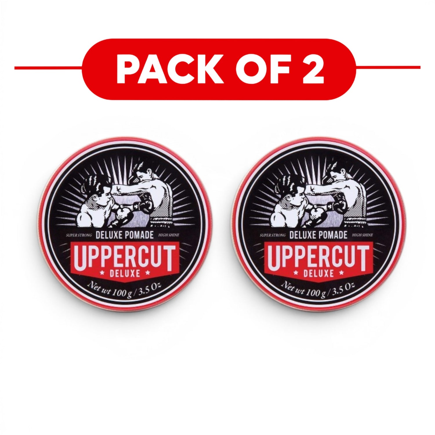 Uppercut Deluxe Pomade 100g jar strong hold high shine styling product 2 packs