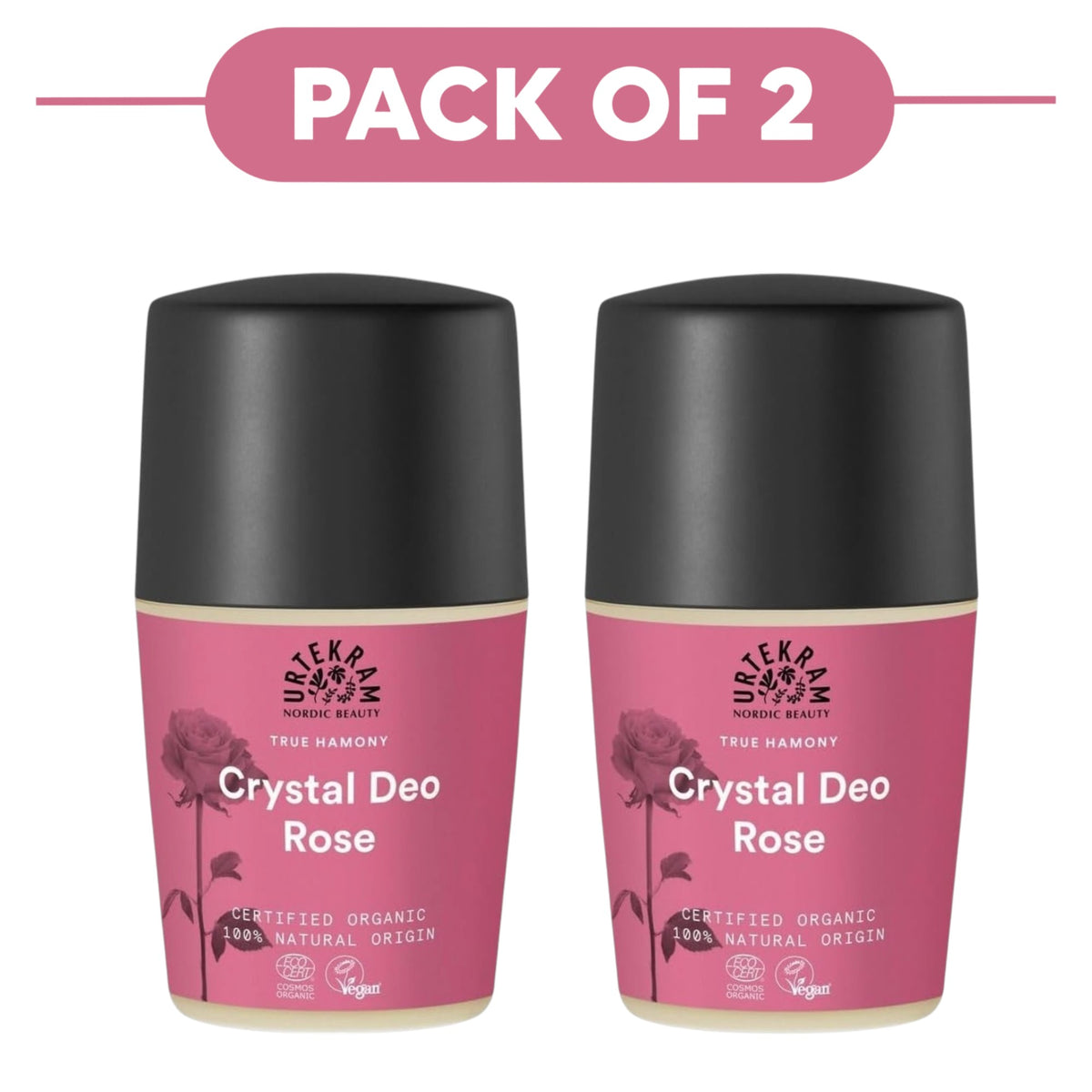 Urtekram Crystal Rose Deodorant Roll On 50ml Pack of 2