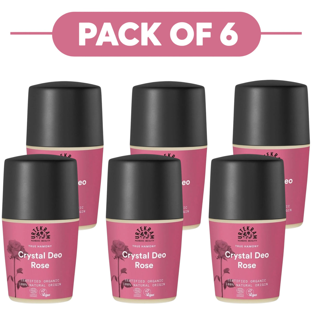 Urtekram Crystal Rose Deodorant Roll On 50ml Pack of 6