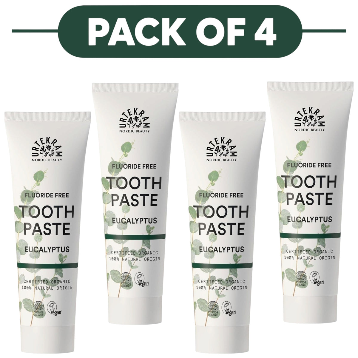 Urtekram Fluoride Free Eucalyptus Toothpaste 75ml Pack of 4