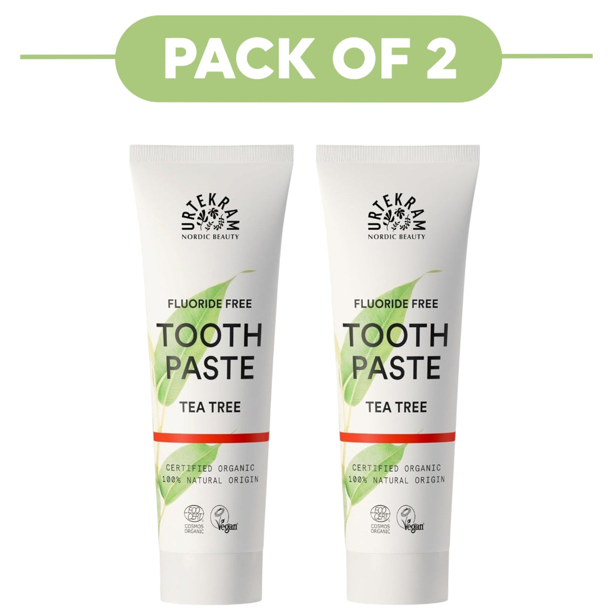 Urtekram Fluoride Free Tea Tree Toothpaste 75ml Pack of 2