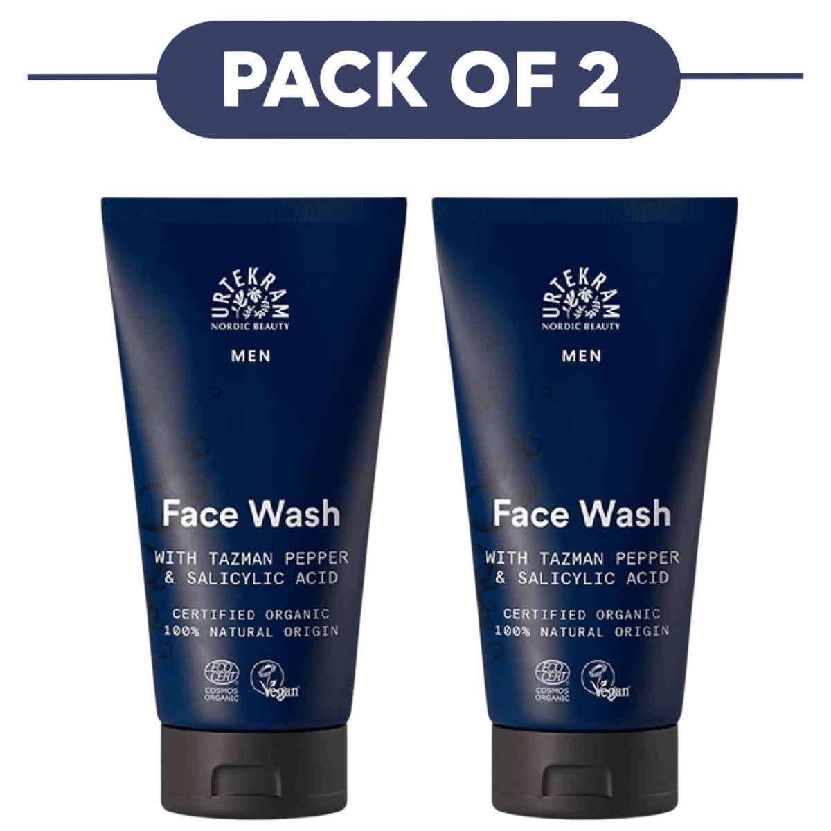 Urtekram Men Face Wash with Tazman Pepper & Salicylic Acid 150ml Pack of 2