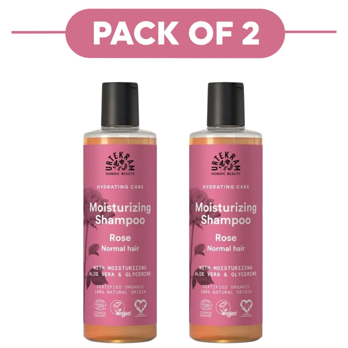 Urtekram Moisturising Rose Shampoo 250ml Pack of 2