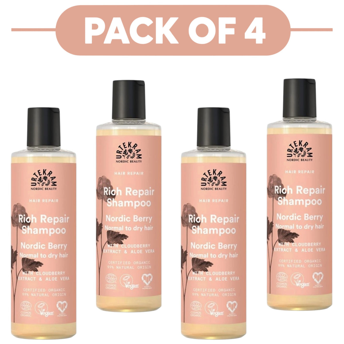 Urtekram Nordic Berry Rich Repair Shampoo 250ml Pack of 4