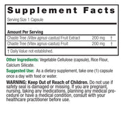 Nature’s Answer Chasteberry Vitex supplement facts 400mg 90 vegetarian capsules back label